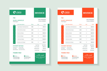 Corporate invoice template layout design, payment agreement design, bill, receipt, price list, business invoice accounting - obrazy, fototapety, plakaty