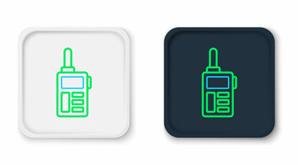 Line Walkie talkie icon isolated on white background. Portable radio transmitter icon. Radio transceiver sign. Colorful outline concept. Vector