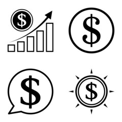 Dollar Flat Icon Set Isolated On White Background