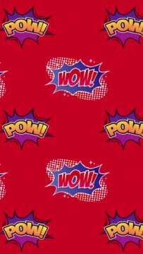 Animation of zap and pow text repeated on red background