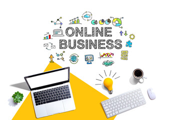 Online business with computers and a light bulb