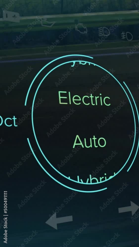 Wall mural animation of speedometer, power type, charge and status data on hybrid vehicle interface