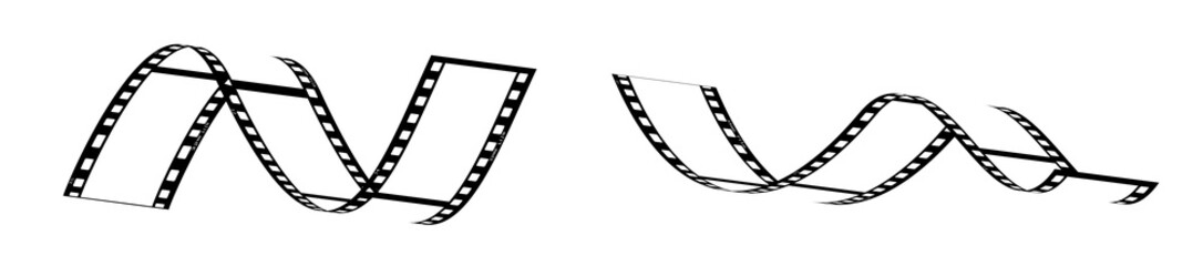 35mm filmstrip vector design set with 10 frames isolated on white background. Black film reel symbol illustration to use in photography, television, cinematography, photo frame, advertising.
