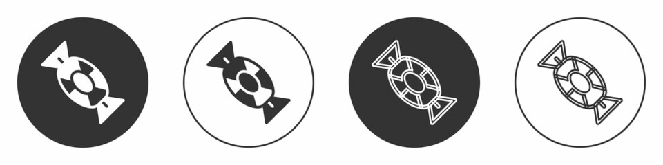 Black Candy icon isolated on white background. Happy Halloween party. Circle button. Vector