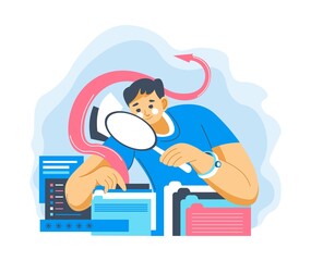 Exploration and analysis, man searching for info