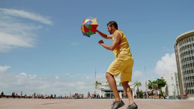 Frevo dancer at the street carnival in Recife, Pernambuco, Brazil.