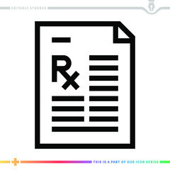 Line icon for prescribe medication illustrations with editable strokes. This vector graphic has customizable stroke width.