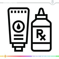 Line icon for prescription medicine illustrations with editable strokes. This vector graphic has customizable stroke width.