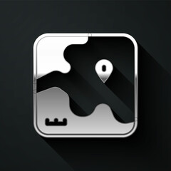 Silver Africa safari map icon isolated on black background. Long shadow style. Vector