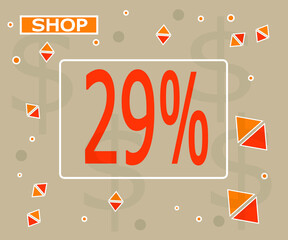 29 percent off. 29% discount banner for store promotion in orange color