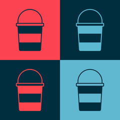 Pop art Fire bucket icon isolated on color background. Metal bucket empty or with water for fire fighting. Vector