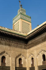The minaret of Madrasa Bou Inania in the old medina of Fez 