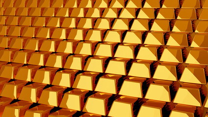 Stack of gold bars or bullion gold ingot, business finance concept, 3D rendering.