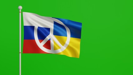 3d rendering, Russia and Ukraine flag with peace sign or Peace symbols fluttering on green.