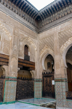 Mosque interior courtyard Bou Inania Mosque in the old medina of Fez