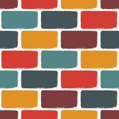 Brick wall motif handdrawn classic geometric print. Paint brush strokes seamless pattern. Freehand grunge design background. Modern urban ornament