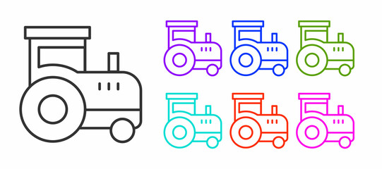 Black line Tractor icon isolated on white background. Set icons colorful. Vector