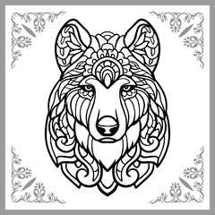 wolf head zentangle arts isolated on white background 