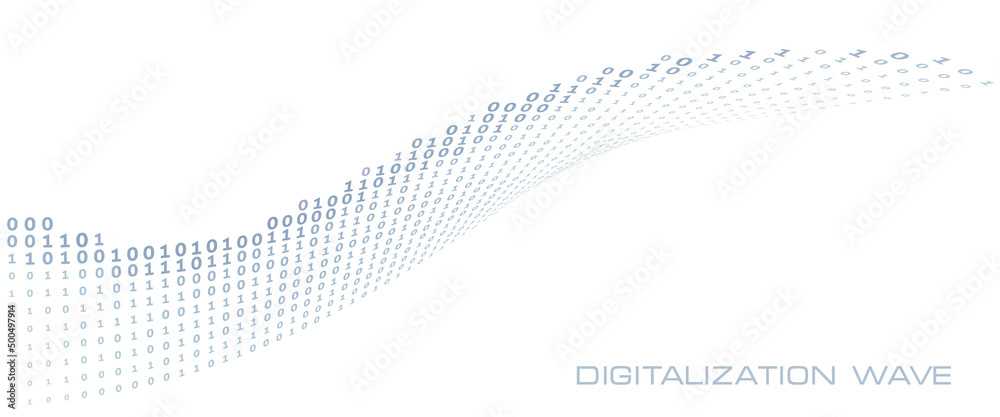 Poster Digitalization wave. Curved line of ones and zeros