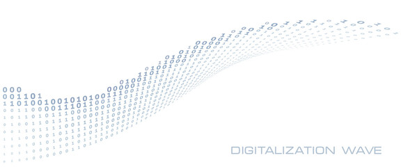 Digitalization wave. Curved line of ones and zeros - obrazy, fototapety, plakaty