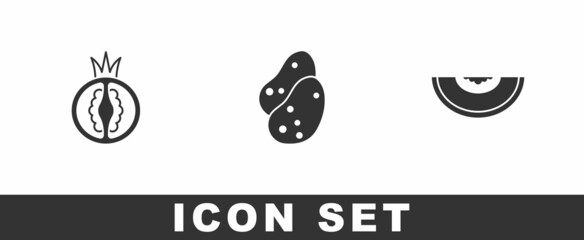 Set Tomato, Potato and Melon fruit icon. Vector