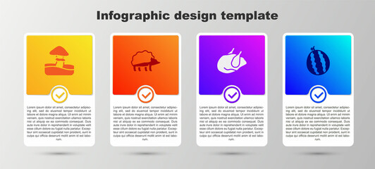 Set Mushroom, Hedgehog, Roasted turkey or chicken and Watermelon. Business infographic template. Vector