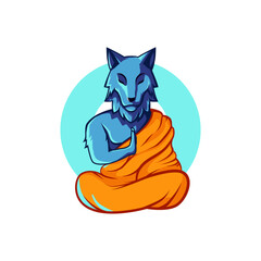 Lobo, Vector Lobo, Lobo meditando, Logo de Lobo, Lobo logo, Lobo azul, Lobo monje, Ilustración de un Lobo, Diseño Lobo