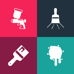 Set pop art Paint spray, brush, and gun icon. Vector