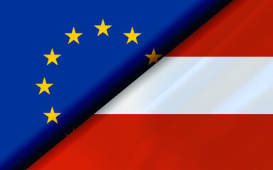 Flags of the EU and Austria divided diagonally