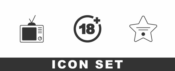 Set Retro tv, Plus 18 movie and Walk of fame star icon. Vector