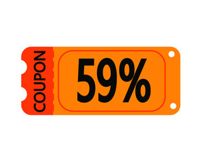 59% off coupon vector. Orange perforated coupon template on white background for stores