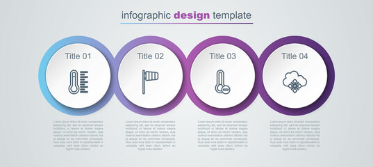 Set line Meteorology thermometer, Cone windsock wind vane, and Cloud with snow. Business infographic template. Vector