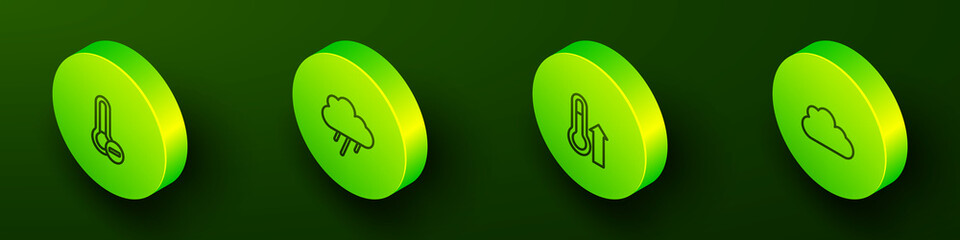 Set Isometric line Meteorology thermometer, Cloud with rain, and icon. Vector