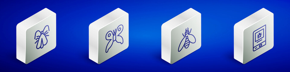 Set Isometric line Clothes moth, Butterfly, Bee and Book about insect icon. Vector