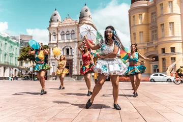 Fotobehang Frevo dancers at the street carnival in Recife, Pernambuco, Brazil. © Brastock Images