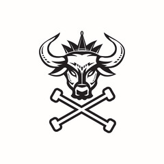bull king logo, silhouette of great black bull head ant crown vector illustrations