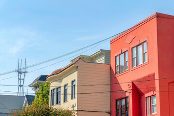 Suburbs in San Francisco, California near the telecom tower against the sky