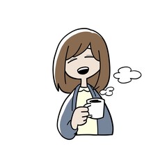 コーヒーでほっとひと息するビジネス女性