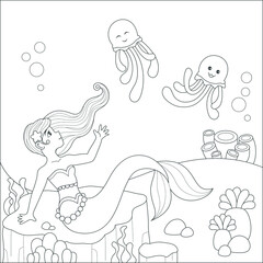 coloring mermaid and jellyfish