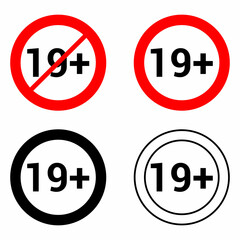 19 Nineteen plus round sign vector illustration isolated on white background