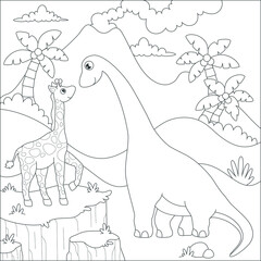 coloring giraffe and brontosaurs