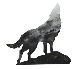 Wolf Silhouette. Outline. White Background.