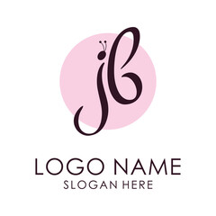 Letter JB, Logo with signature and butterfly style.