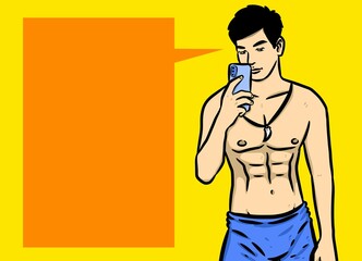 Fototapeta premium cute man cartoon on color background