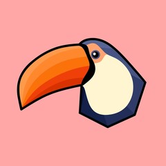 Toucan graphic vector illustration. Cute flat toucan cartoon character isolated on yellow. South American fauna. Perfect for zoo ads, nature concepts, and children's book illustrations.