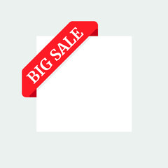 Red Vector Banner Ribbon on white background, left bookmark, big sale - Vector Illustration