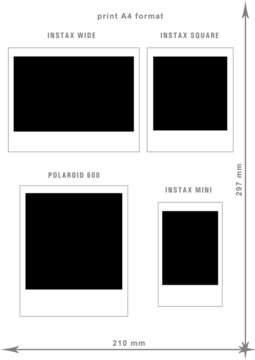 exact dimensions polaroid 600, square, wide, mini, printable on A4 format  Stock Photo | Adobe Stock