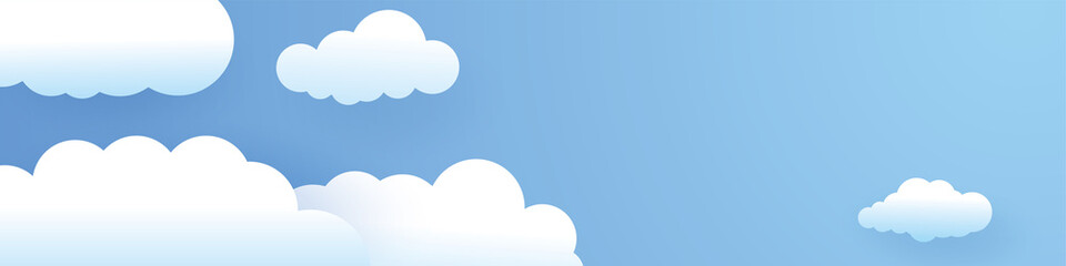 Blue sky with cloud background, Horizontal banner , paper art style, vector illustration.