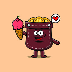 Cute Cartoon pocket character holding ice cream cone