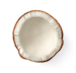 Fresh coconut meat isolated on white background, top view. - obrazy, fototapety, plakaty